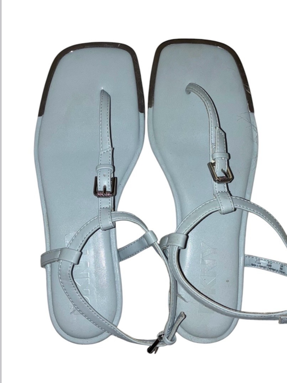 Like New DKNY thong sandals in light blue color silver metallic accents. Sz 7.5